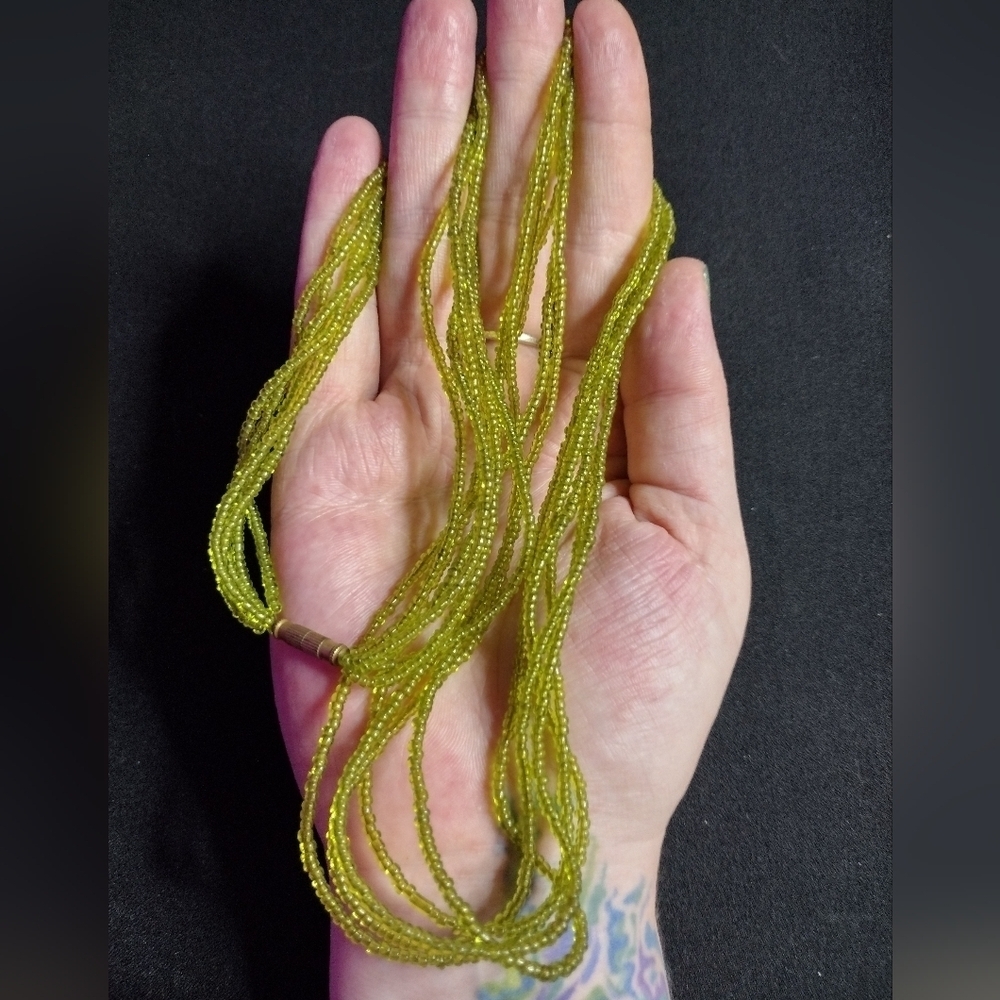 Vintage Multi strand Moss Green Beaded Necklace